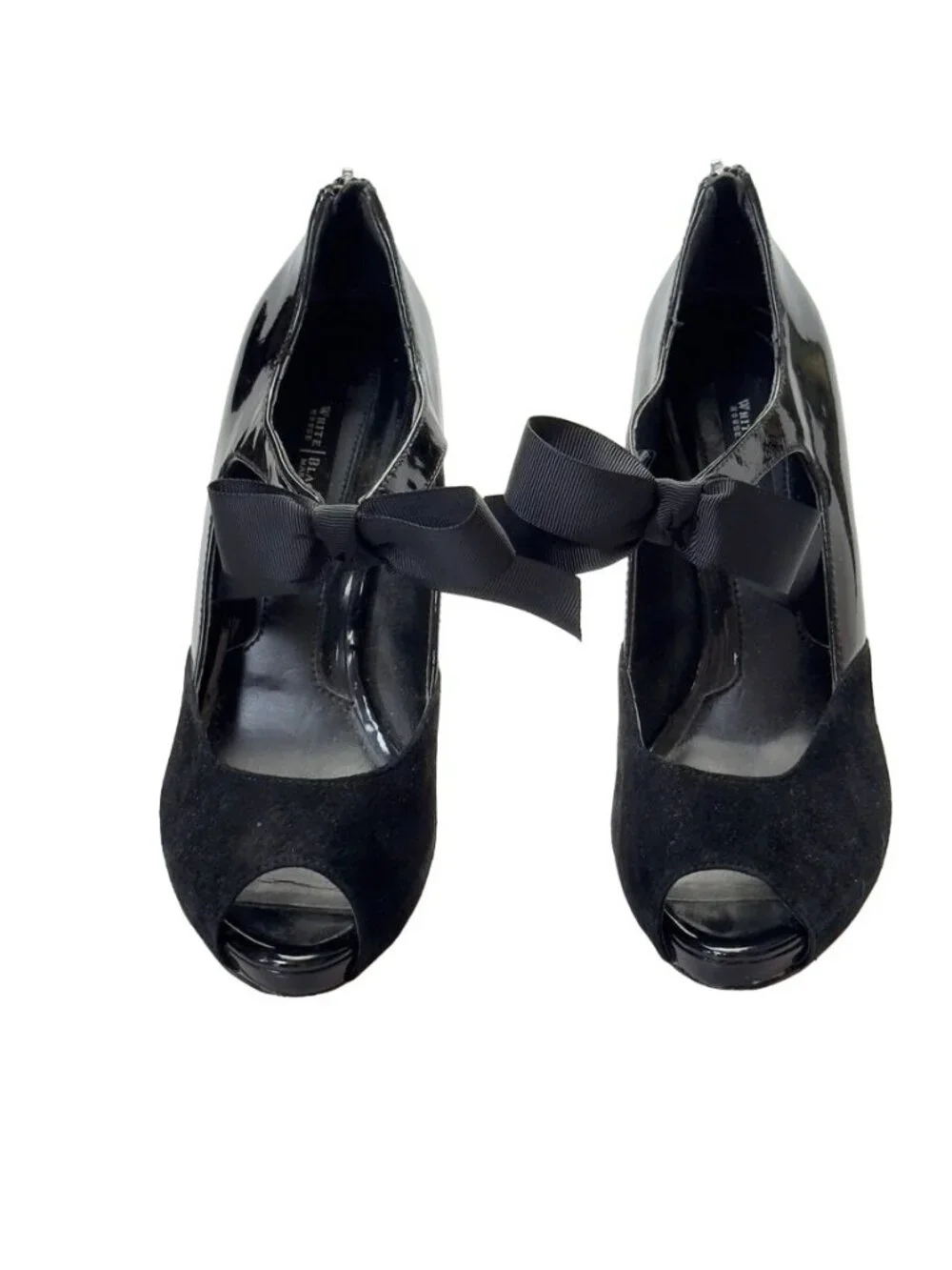 WHITE HOUSE BLACK MARKET Raegan Womens Shoes Black Patent Leather Suede Heels Si
